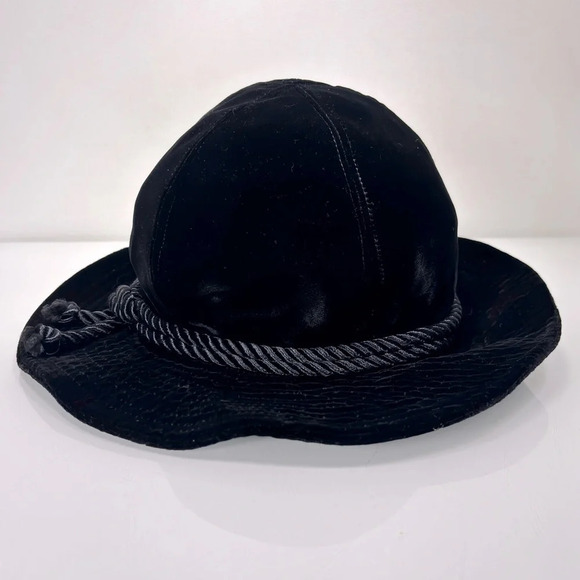 Yves Saint Laurent Vintage‎ Black Velvet Rope Detail Floppy Hat - Picture 2 of 10